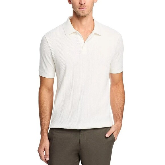 VINCE Polo Shirt Mens Medium White Short Sleeve Variegated Textured Knit $165 - Picture 2 of 10
